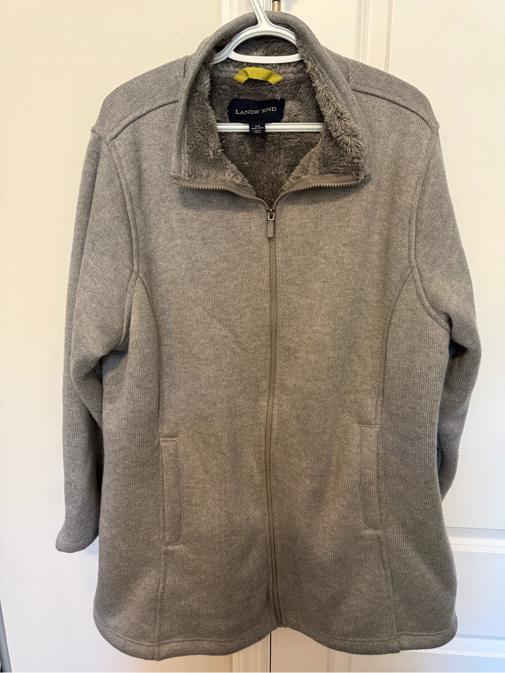 Lands' End Women's Light Gray Full-Zip Teddy Fleece Jacket